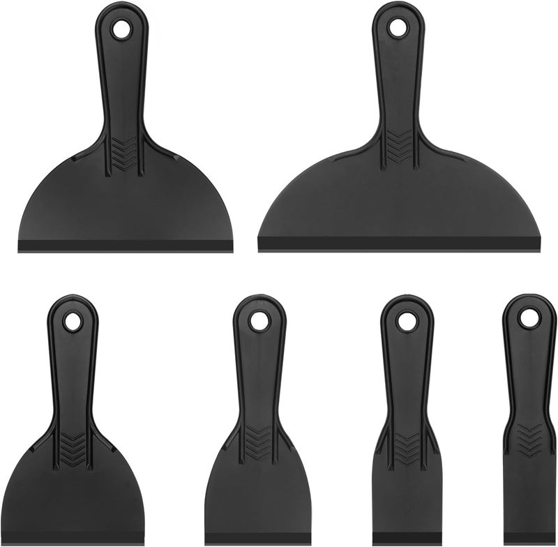 OXDFK 6 PCS Plastic Putty Knife, Black Flexible Putty Knife Scraper, Plastic Paint Scraper, Putty Knife Used for Repairing Walls, Pasting Plaster (Mix) - Image 1